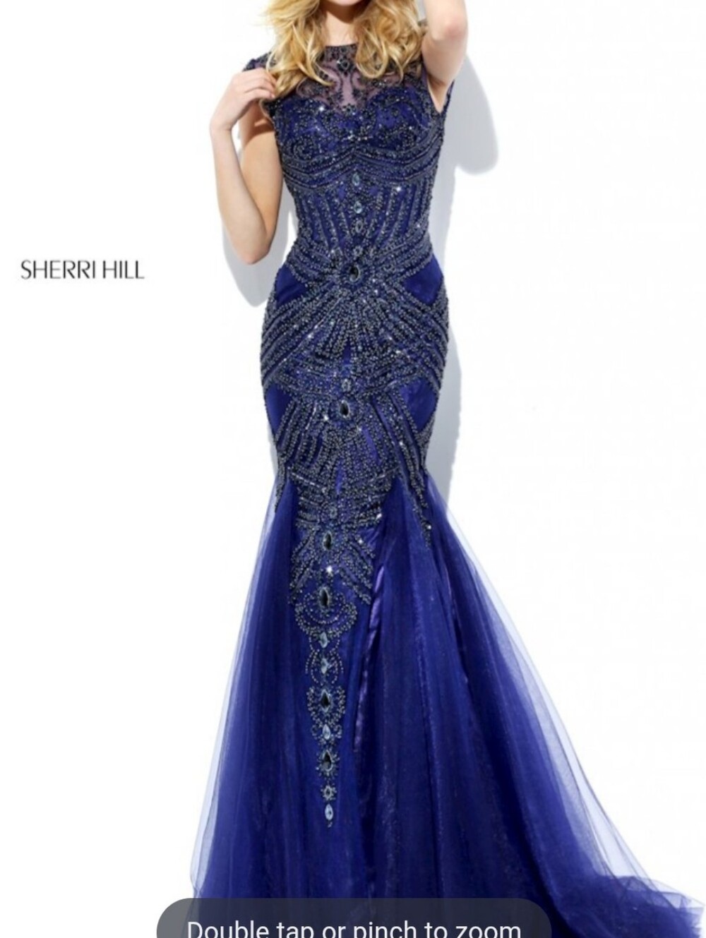 Sherri Hill navy blue beaded full gala special occasion floor length dress 10